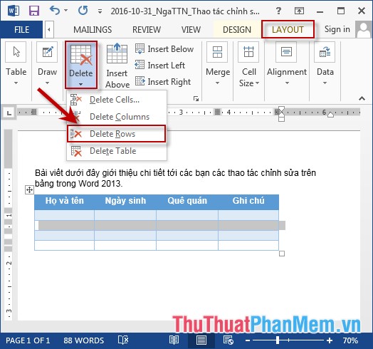 Manipulation editing on a table in Word Picture 6