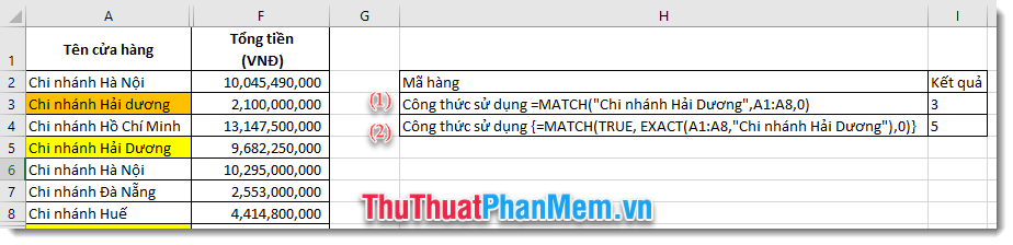 Match function in Excel - Usage and illustrative examples Picture 3
