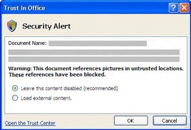 Microsoft Office 2007: Preventing dangerous content and phishing scams Picture 5