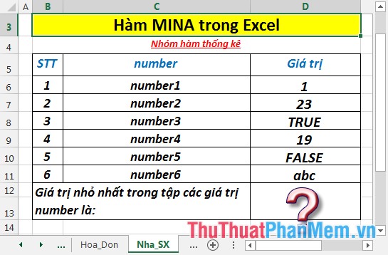MINA function - The function returns the smallest value in the given numbers including text and logical values ​​in Excel Picture 2