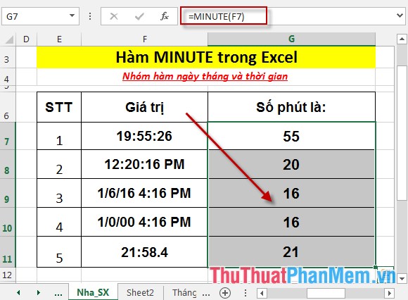 MINUTE function - The function returns minutes of a time value in Excel Picture 5