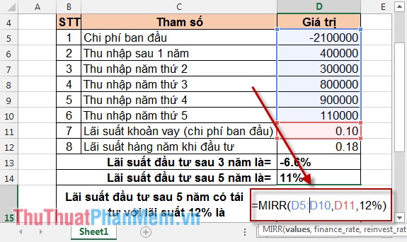 MIRR function - The function returns the adjusted internal rate of return in Excel Picture 7