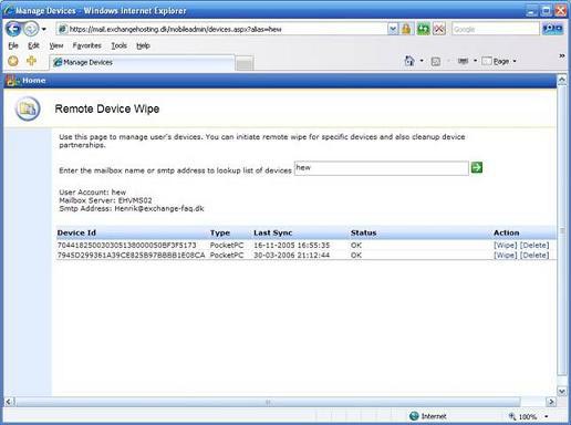 Mobile messaging in Exchange 2003 - Part 3: Installation, administration, and use of Microsoft Exchange Server ActiveSync Web Administration tool Picture 5