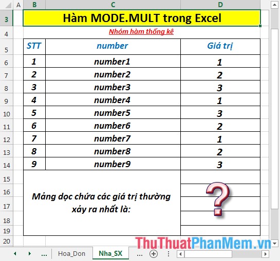 MODE.MULT function - The function returns a vertical array of the most common values ​​in Excel Picture 2