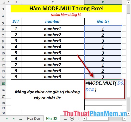 MODE.MULT function - The function returns a vertical array of the most common values ​​in Excel Picture 3
