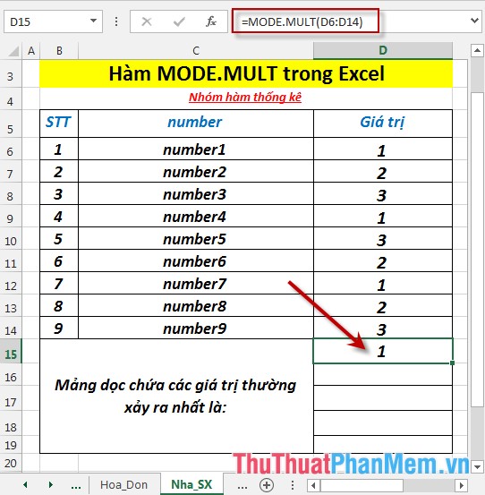 MODE.MULT function - The function returns a vertical array of the most common values ​​in Excel Picture 4