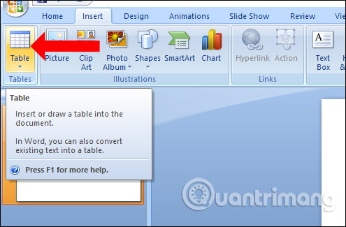 do a tab within a table in powerpoint for mac