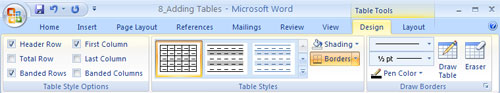 MS Word - Lesson 8: Creating a table Picture 3