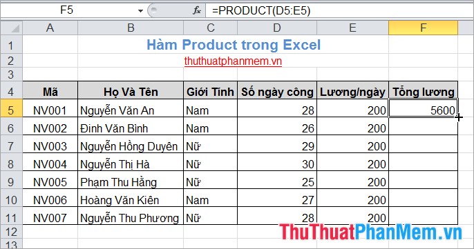 Multiplication function (PRODUCT function) in Excel Picture 3