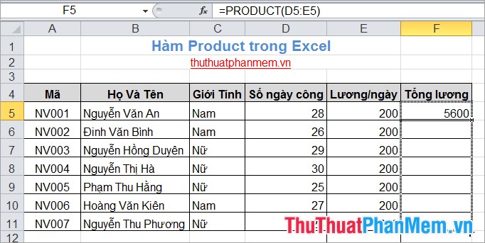 Multiplication function (PRODUCT function) in Excel Picture 4