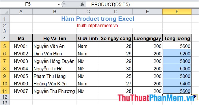 Multiplication function (PRODUCT function) in Excel Picture 5
