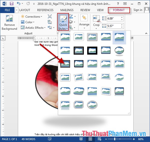 Nested frames and effects for images in Word Picture 1