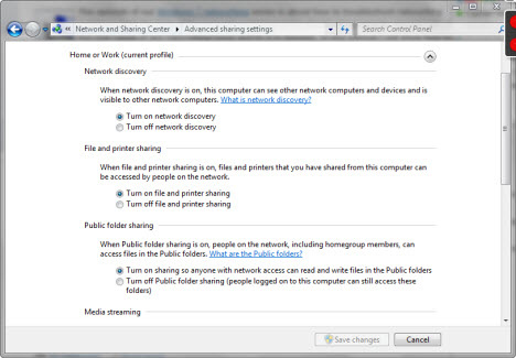 Network sharing settings in Windows 7 Picture 2