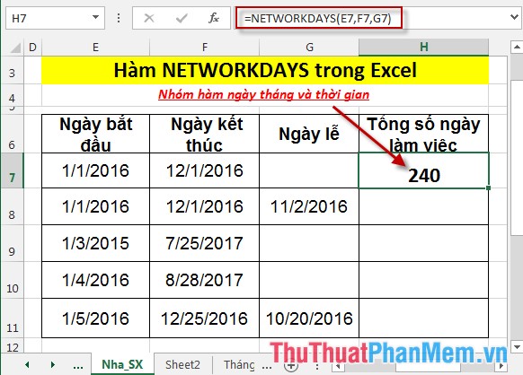 NETWORKDAYS function - The function returns the number of whole working days between 2 dates in Excel Picture 4