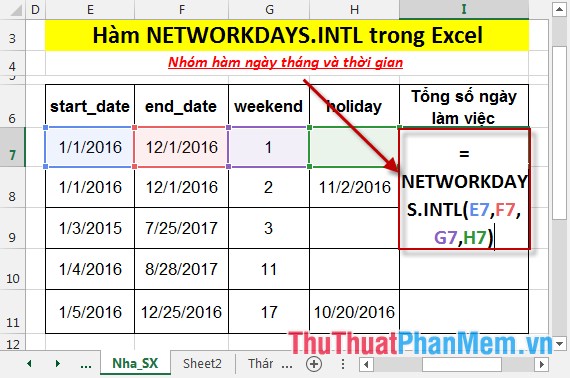 NETWORKDAYS.INTL function - The function returns the number of whole working days between 2 dates, specifying weekends in Excel Picture 3