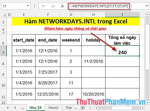 NETWORKDAYS.INTL function - The function returns the number of whole working days between 2 dates, specifying weekends in Excel Picture 4
