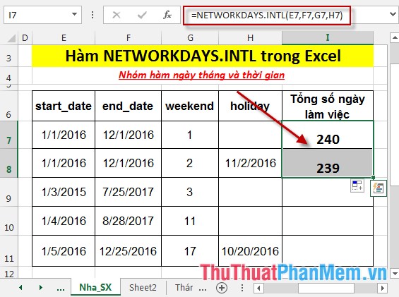 NETWORKDAYS.INTL function - The function returns the number of whole working days between 2 dates, specifying weekends in Excel Picture 5