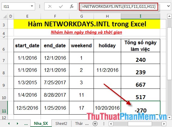 NETWORKDAYS.INTL function - The function returns the number of whole working days between 2 dates, specifying weekends in Excel Picture 7