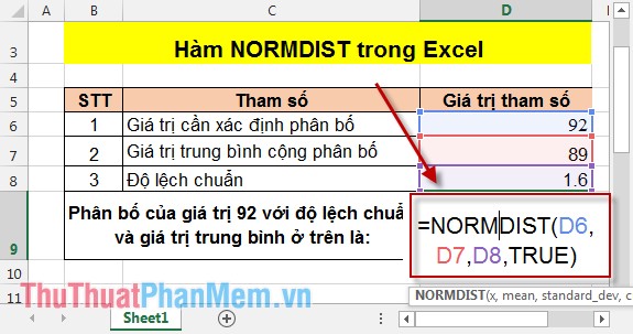 NORMDIST function - The function returns the normal distribution with the standard deviation and the average value specified in Excel Picture 3