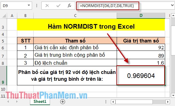 NORMDIST function - The function returns the normal distribution with the standard deviation and the average value specified in Excel Picture 4