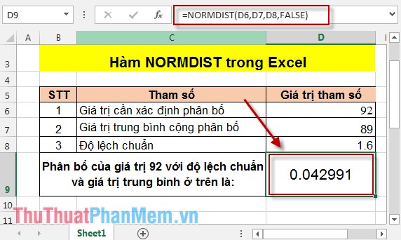 NORMDIST function - The function returns the normal distribution with the standard deviation and the average value specified in Excel Picture 6