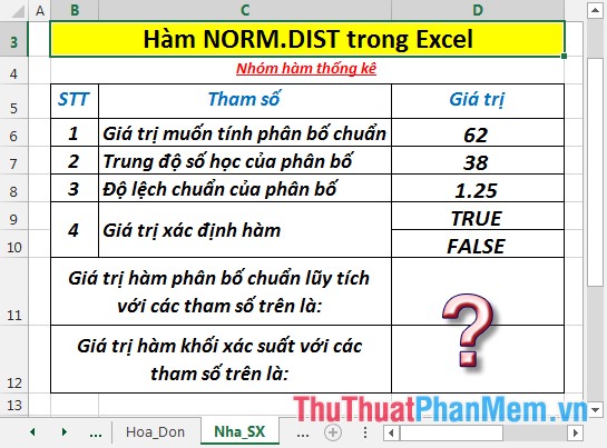 NORM.DIST function - The function returns the normal distribution with the standard deviation and the mean value specified in Excel Picture 2