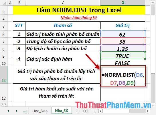 NORM.DIST function - The function returns the normal distribution with the standard deviation and the mean value specified in Excel Picture 3
