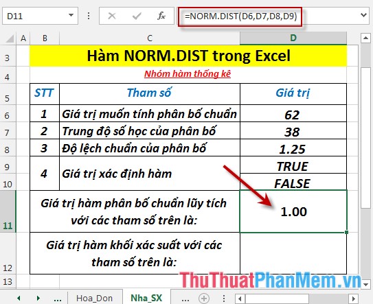 NORM.DIST function - The function returns the normal distribution with the standard deviation and the mean value specified in Excel Picture 4