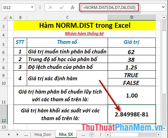 NORM.DIST function - The function returns the normal distribution with the standard deviation and the mean value specified in Excel Picture 6