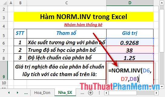 NORM.INV function - The function returns the inverse of the standard cumulative distribution in Excel Picture 3