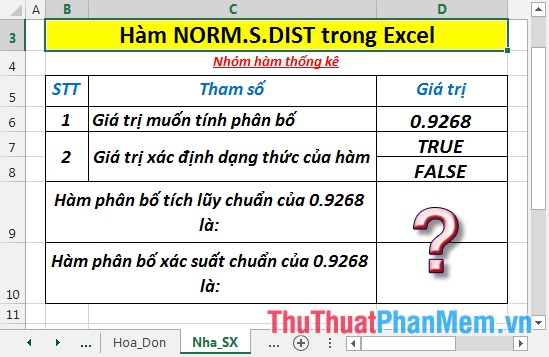 NORM.S.DIST function - The function returns the normalized distribution with a mean of 0 and a standard deviation of 1 in Excel Picture 2