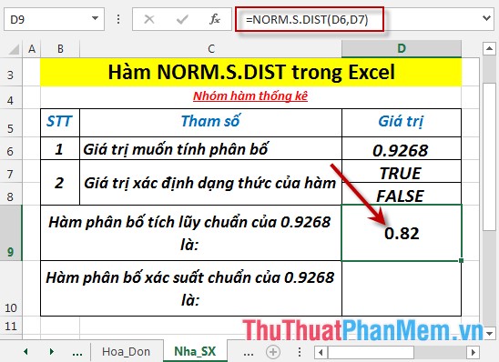 NORM.S.DIST function - The function returns the normalized distribution with a mean of 0 and a standard deviation of 1 in Excel Picture 3