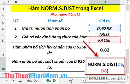 NORM.S.DIST function - The function returns the normalized distribution with a mean of 0 and a standard deviation of 1 in Excel Picture 4