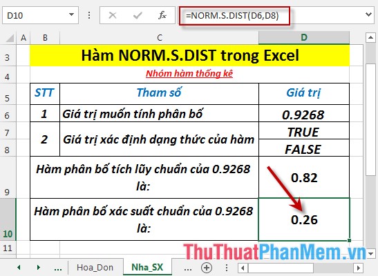 NORM.S.DIST function - The function returns the normalized distribution with a mean of 0 and a standard deviation of 1 in Excel Picture 5