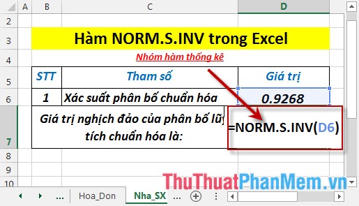 NORM.S.INV function - The function returns the inverse of the normalized distribution with an average value of 0 and a standard deviation of 1 in Excel Picture 3
