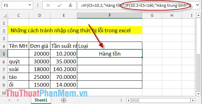 Notes when typing formulas to avoid typing errors in Excel