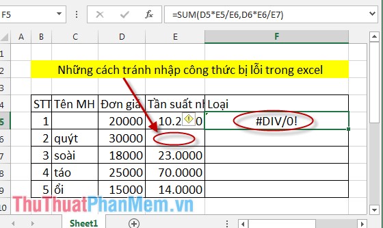 Notes when typing formulas to avoid typing errors in Excel