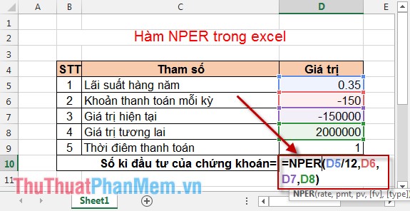 NPER function - The function calculates the period number of an investment in Excel Picture 4