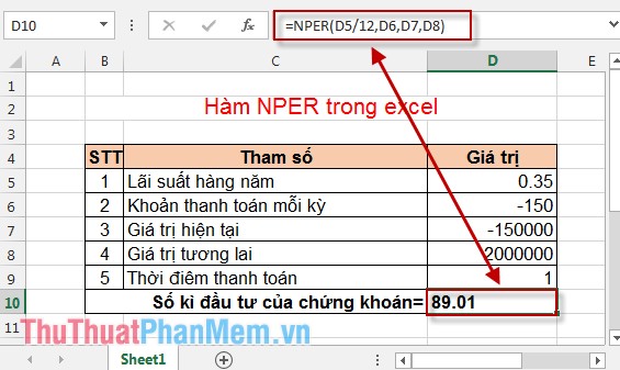 NPER function - The function calculates the period number of an investment in Excel Picture 5
