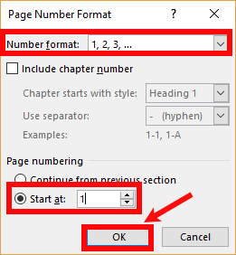 w do i chnage page numbering in word 2016