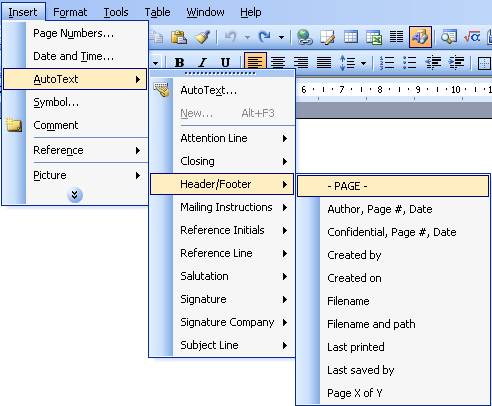 Number pages in Word 2003, insert special characters, date and time ...