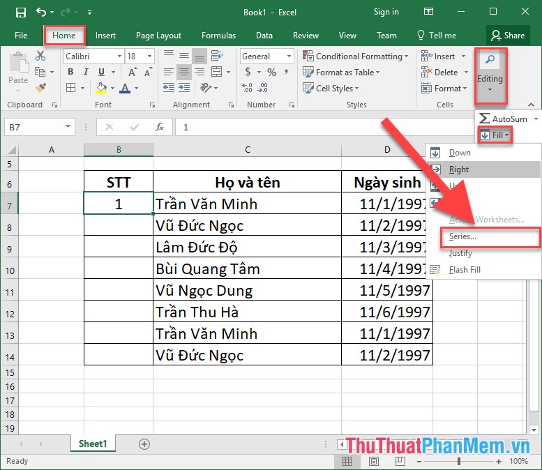 Numbering in Excel 2016