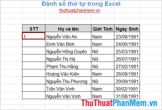 Numbering in Excel Picture 1