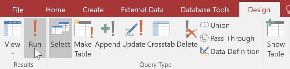 Options to create data queries in Access 2016 Picture 13