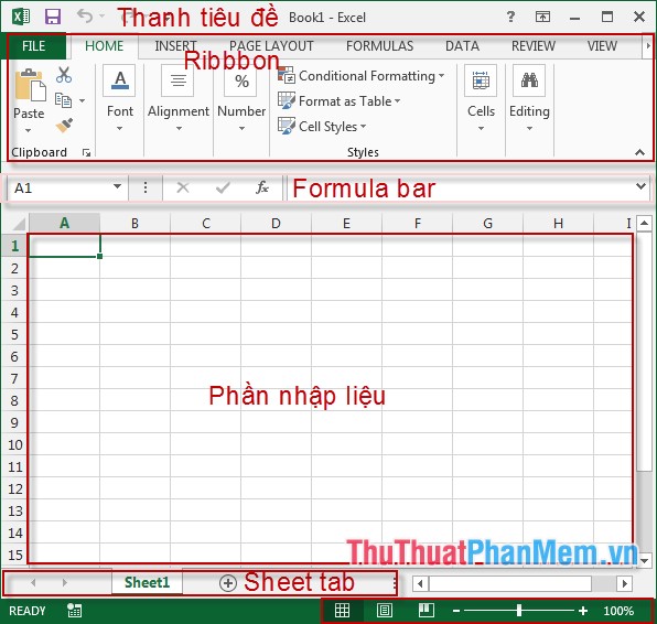 Overview of the interface in Excel 2013, 2016 Picture 1