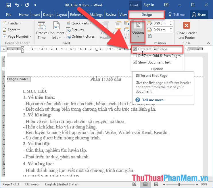 Page numbering in Word 2016 - TipsMake.com