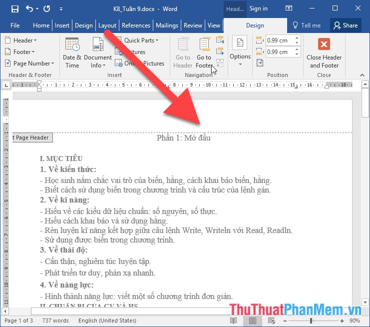 Page numbering in Word 2016 - TipsMake.com