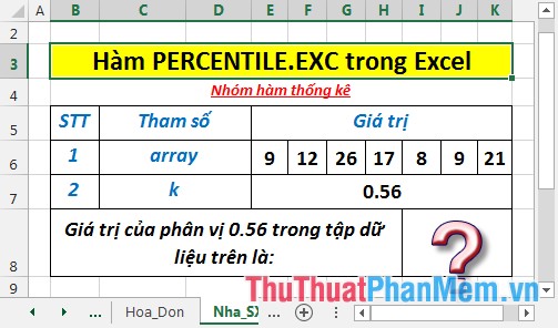 PERCENTILE.EXC function - The function returns the kth percentile of values ​​in the range, with k in the range from 0 to 1 in Excel Picture 2