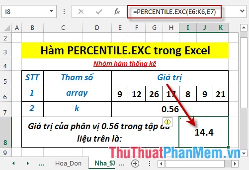 PERCENTILE.EXC function - The function returns the kth percentile of values ​​in the range, with k in the range from 0 to 1 in Excel Picture 4