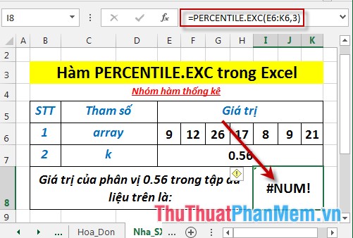 PERCENTILE.EXC function - The function returns the kth percentile of values ​​in the range, with k in the range from 0 to 1 in Excel Picture 6